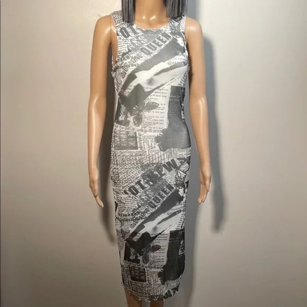 Newspaper Print Mesh Dress - NWOT
